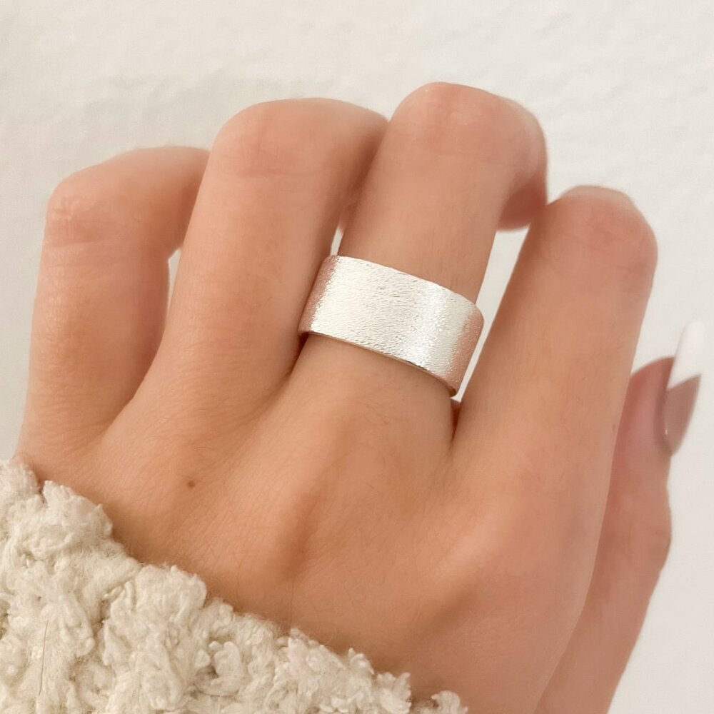 925 Sterling Silver Ring Band Brushed Ring Wide Ring Chunky Ring Textured Ring